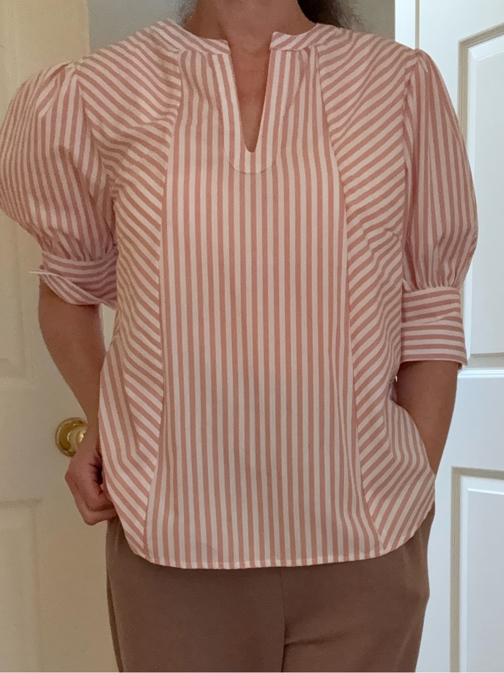 Velvet Heart Pink & White Striped Puff-Sleeve Blouse